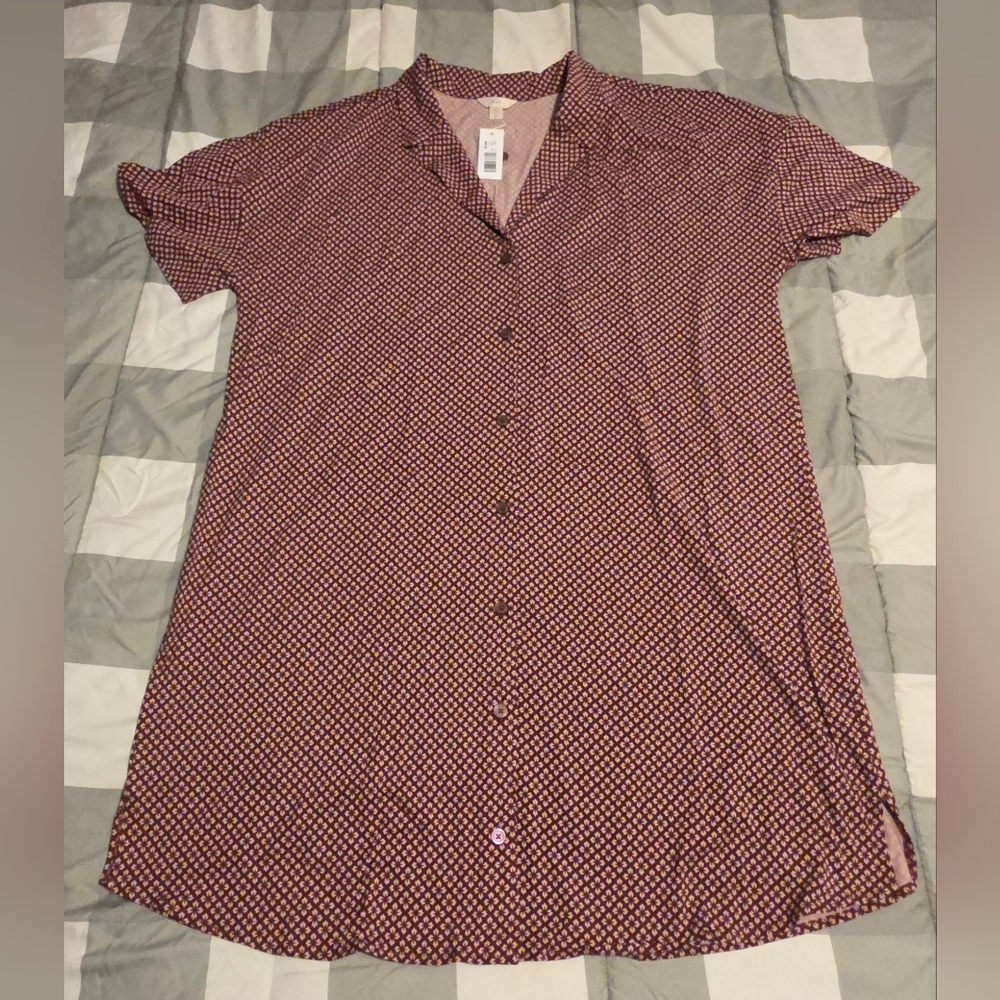 2X R line Burgundy and Pink Patterned Sleep dress With Collar And Buttons